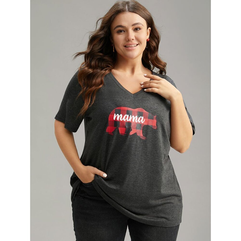 NWT BloomChic Plaid Bear Patchwork Round Neck T-shirt 26/4X